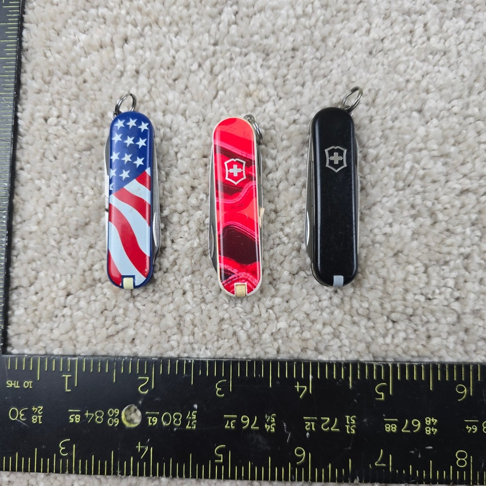Victorinox Swiss Army Knife Multi USA Flag Red Swirl Black Classic SD Lot of 3